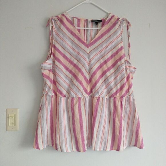 Lane Bryant Top Blouse Womens 22/24 Pink Striped Chevron Peplum Sleeveless Beach - Picture 1 of 7